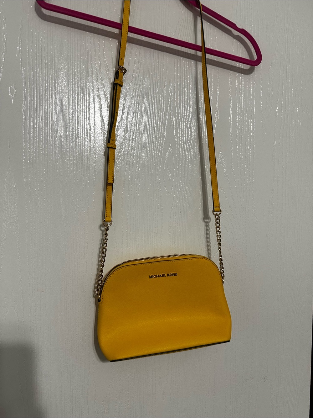 MICHAEL KORS Yellow Leather Crossbody with Gold Chain